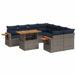 vidaXL Salon de jardin 9 Pièces avec coussins gris résine tressée