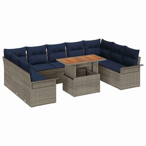 vidaXL Ensemble de canapé de jardin 10 Pièces Gris Poly rotin