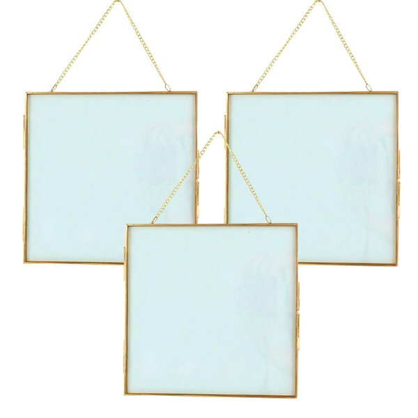 3 cadres en verre vintage carrés avec chaîne métallique - 20 x 20 cm