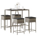 vidaXL Ensemble de bar de jardin 5 Pièces avec coussins gris poly rotin