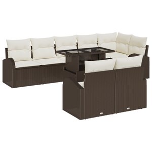 Canapés de Jardin 9 Pièces avec Coussins en Rattan Poly Marron