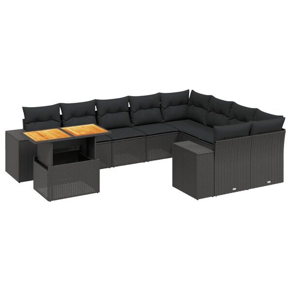 vidaXL Salon de jardin 10 Pièces avec coussins noir résine tressée