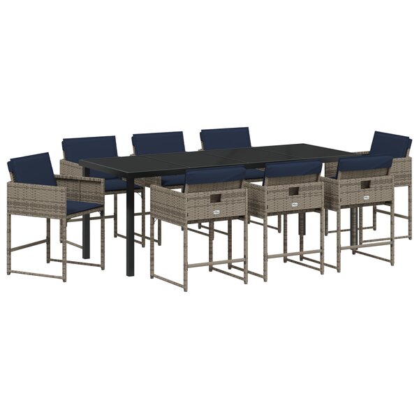 vidaXL Ensemble de salle à manger de jardin 9 pièces avec coussins Gris Poly Rattan