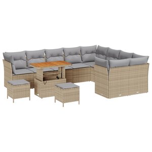 Ensemble de Canapés de Jardin 12 Pièces vidaXL avec Coussins Beige Poly Rattan Acacia