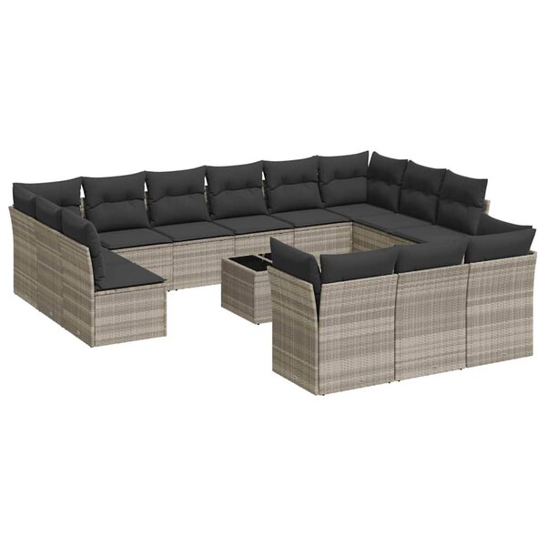 vidaXL Salon de jardin avec coussins 14 Pièces gris clair résine tressée