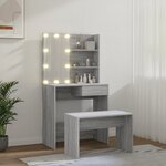 vidaXL Ensemble de coiffeuse avec LED Sonoma gris Bois d'ingénierie