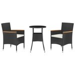 vidaXL Ensemble de bistro de jardin 3 Pièces coussins noir poly rotin