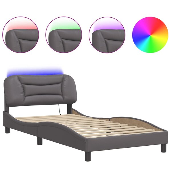 vidaXL Cadre de lit avec LED sans matelas gris 100x200 cm