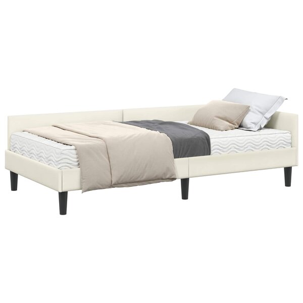 vidaXL Cadre de lit d'angle avec matelas Autre 2 Pièces Crème Velours