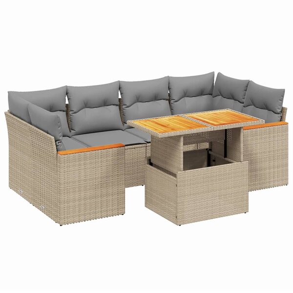 vidaXL Salon de jardin avec coussins 7 Pièces beige résine tressée