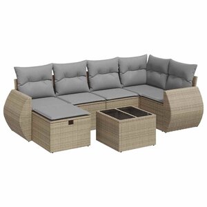 vidaXL Salon de jardin avec coussins 7 Pièces beige résine tressée