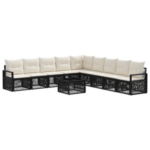 vidaXL Ensemble de canapé de jardin 10 Pièces Noir polyrotin