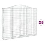 vidaXL Paniers à gabions arqués 9 Pièces 200x30x160/180 cm Fer galvanisé