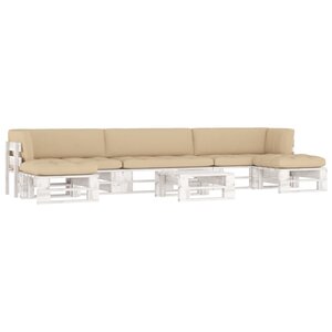vidaXL Salon de jardin palette 6 Pièces et coussins pin imprégné de blanc