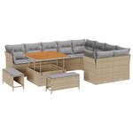 Ensemble de canapés de jardin de 12 pièces avec coussins Beige poly rotin acacia