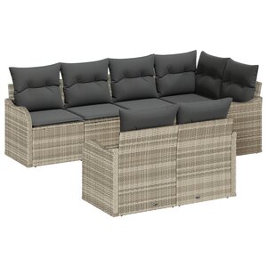 Canapé de Jardin Modulable de 7 pièces avec Coussins Gris Clair en Poly Rotin