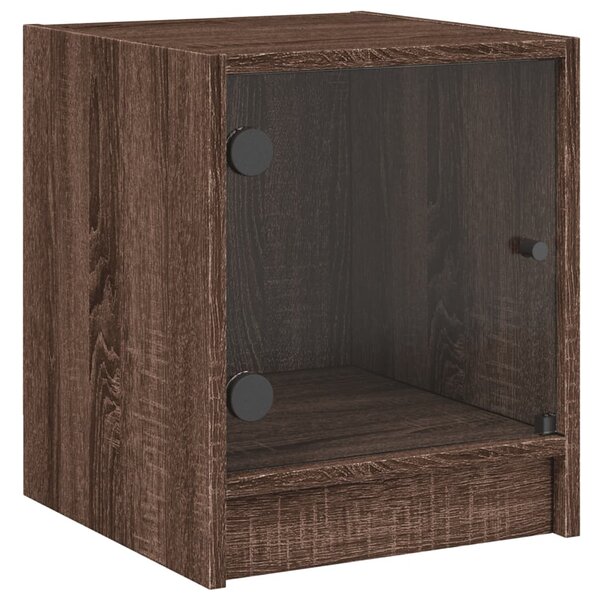 vidaXL Table de chevet avec porte en verre chêne marron 35x37x42 cm