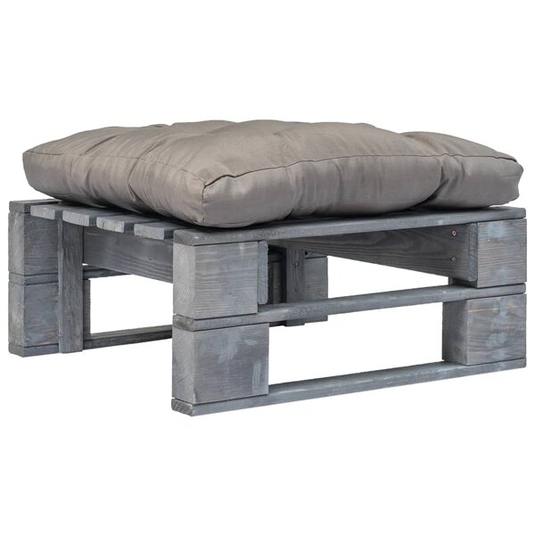 vidaXL Repose-pied palette de jardin avec coussin en gris gris bois