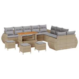 vidaXL Ensemble de Sofa de Jardin 14 pièces avec Coussins Beige Poly Rattan Acacia