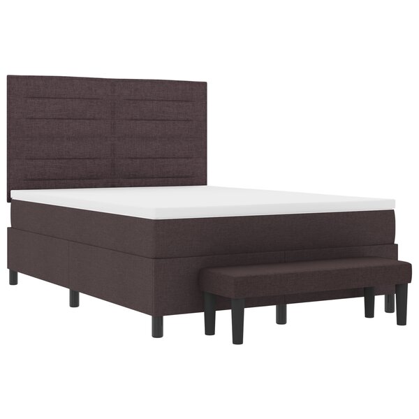 vidaXL Lit Box Spring avec Matelas & Banc Marron Foncé 140x190 cm Tissu
