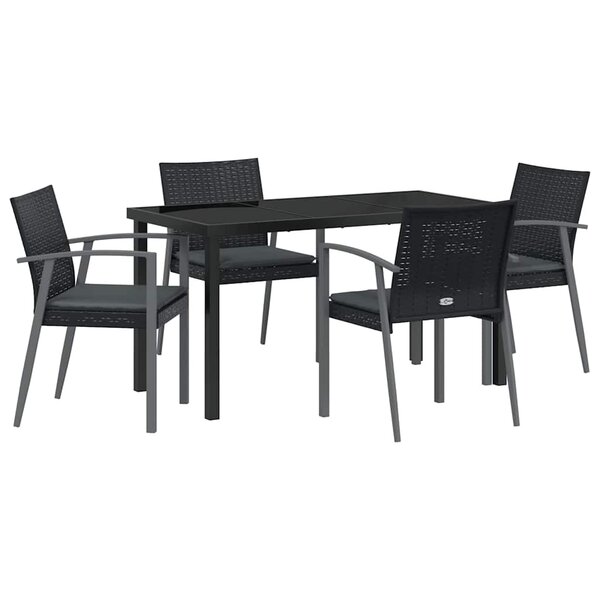 vidaXL Ensemble de salle à manger pour jardin 5 Pièces Noir Poly rotin