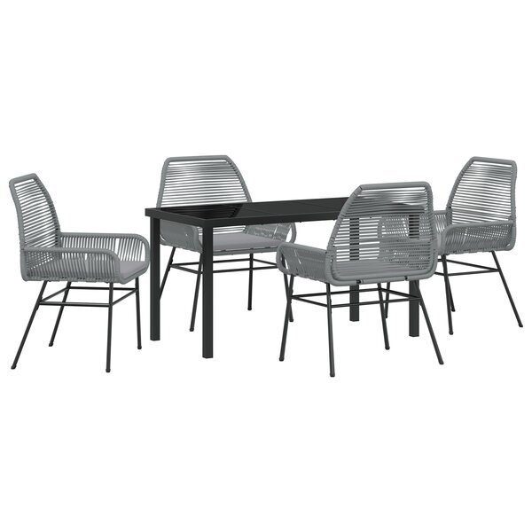 vidaXL Ensemble de salle à manger de jardin 5 pièces avec coussins gris en poly rotin