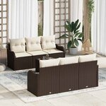 vidaXL Ensemble de canapé de jardin avec coussin 7 Pièces Marron et Crème