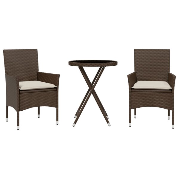 vidaXL Ensemble de bistro avec coussins 3 Pièces marron rotin et verre