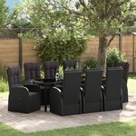vidaXL Set de salle à manger de jardin 9 pièces avec coussins Poly Rattan noir