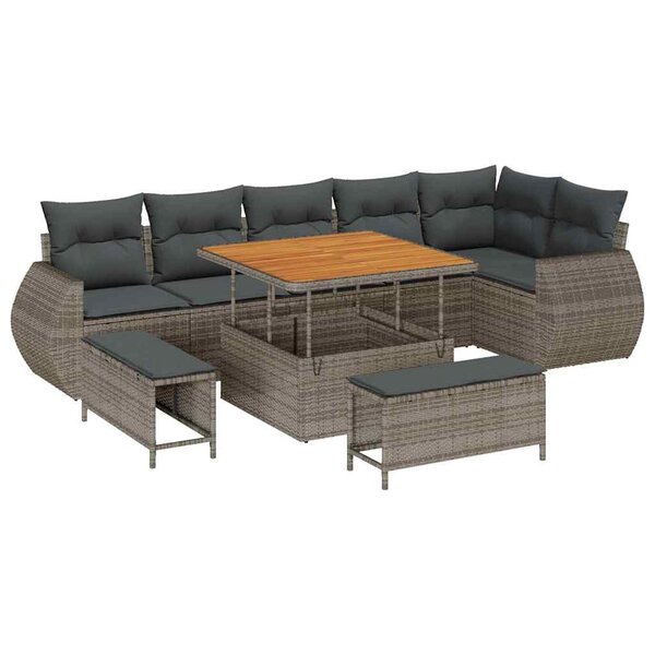 vidaXL Ensemble de canapé de jardin 9 Pièces Gris Poly Rattan