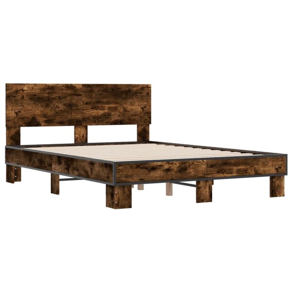 vidaXL Cadre de lit chêne fumé 135x190 cm bois d'ingénierie et métal
