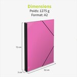 ACROPAQ Carton à dessin A2- 52 x 72 cm  XXL Grand  Avec fermeture élastique  Dos extensible pour plus d'espace- Rose- Certifié FSC