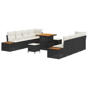 vidaXL Ensemble de canapé de jardin 11 Pièces Noir  Crème 80 x 80 x 71 cm