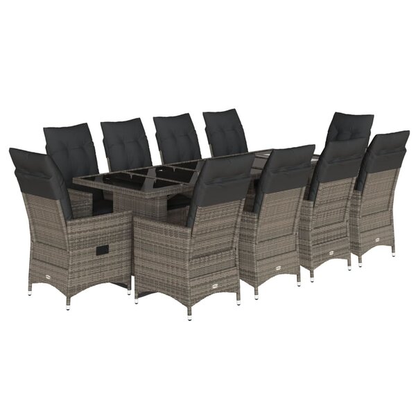 vidaXL Ensemble de bistro de jardin 11 Pièces coussins gris poly rotin