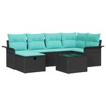 vidaXL Ensemble de canapé de jardin 7 Pièces Noir et turquoise polyrotin