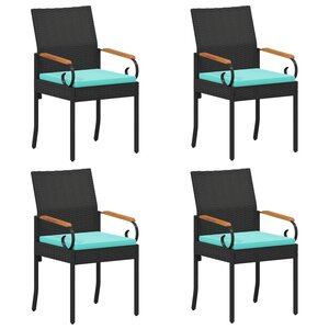 vidaXL Chaises de jardin 4 pc Noir et turquoise Poly Rattan et Acacia