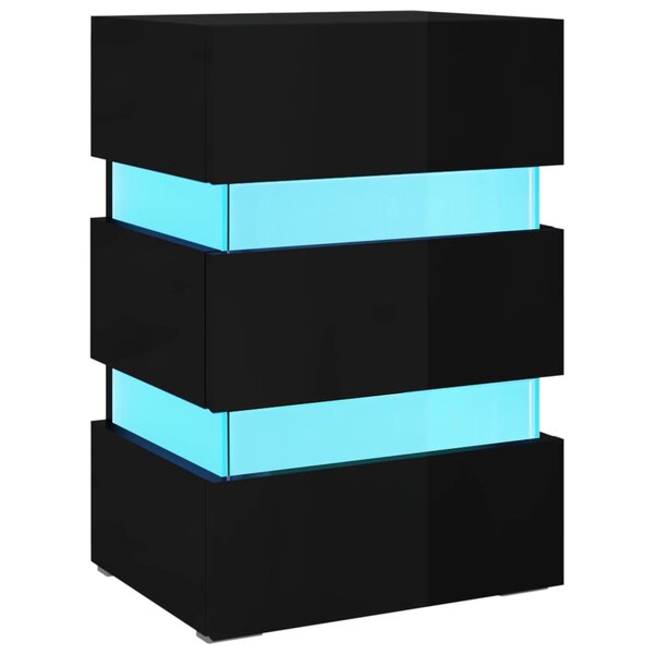 vidaXL Table de chevet à LED noir brillant 45x35x67 cm bois ingénierie