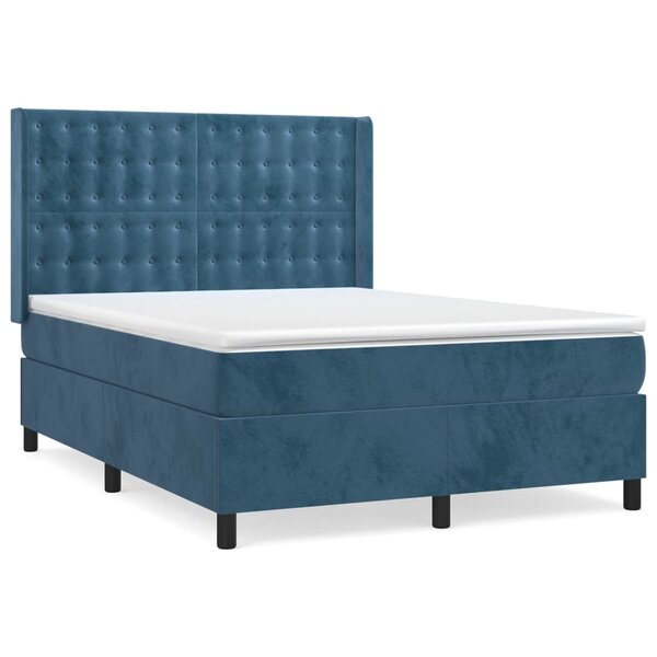 vidaXL Sommier à lattes de lit et matelas Bleu foncé 140x200cm Velours