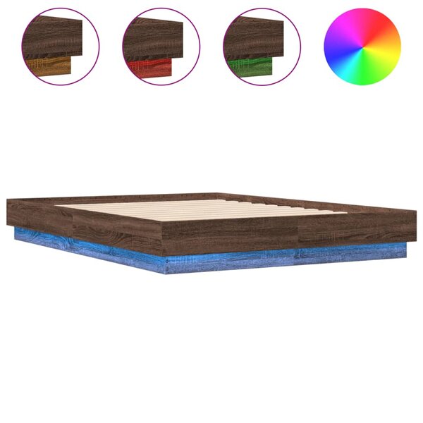 vidaXL Cadre de lit avec LED sans matelas chêne marron 120x190 cm