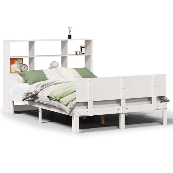 vidaXL Lit bibliothèque sans matelas blanc 140x190 cm bois pin massif