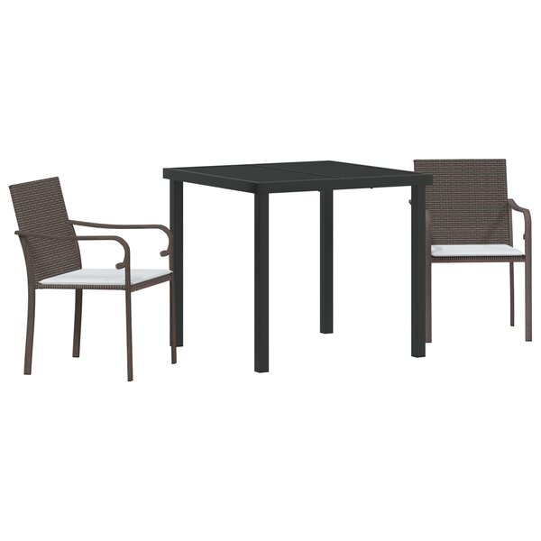 vidaXL Ensemble de Salle à Manger d'Extérieur 3 Pièces avec Coussins - Rotin Marron