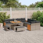 vidaXL Ensemble de canapé de jardin avec coussin 13 Pièces Gris