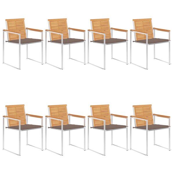 vidaXL Chaises de jardin lot de 8 avec coussins Bois de teck massif
