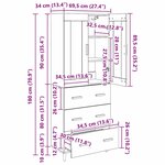 vidaXL Haut Armoire avec tiroir Chêne noir 69 5 x 34 x 180 cm