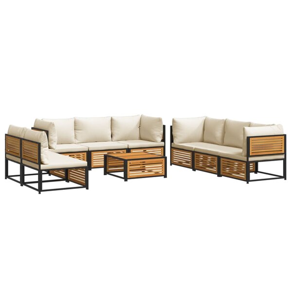 vidaXL Salon de jardin avec coussins 9 Pièces bois massif d'acacia
