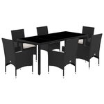 vidaXL Ensemble à manger de jardin et coussins 7 Pièces noir rotin acacia