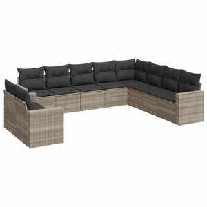 vidaXL Salon de jardin avec coussins 10 Pièces gris clair résine tressée