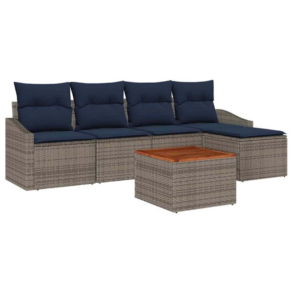 vidaXL Ensemble de canapé de jardin 6 Pièces Gris et bleu marine