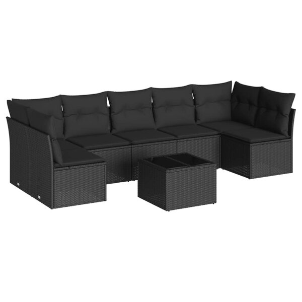 vidaXL Salon de jardin 8 Pièces avec coussins noir résine tressée