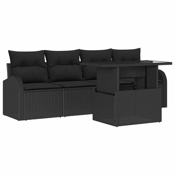vidaXL Ensemble de canapé de jardin 5 Pièces Noir Poly Rattan